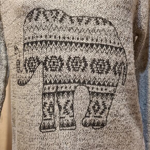 Elephant Graphic Womens Sweater Sz XL Gray Charcoal Good Luck Trunk Up - Picture 3 of 12